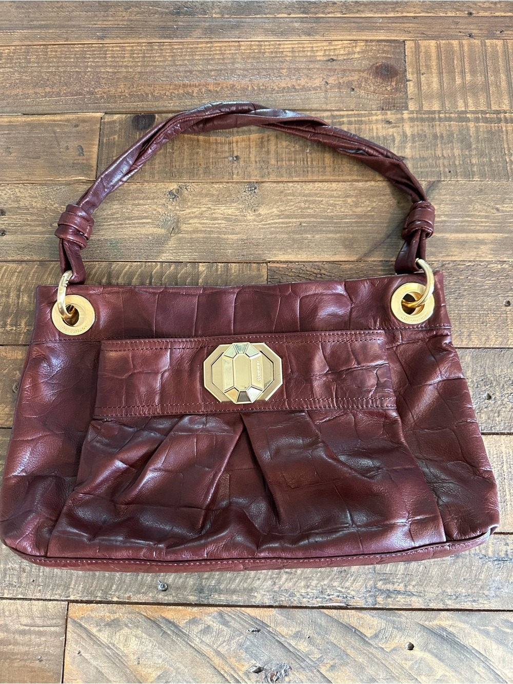 B. Makowsky Brown Leather Croc Embossed Shoulder Bag - Picture 1 of 5